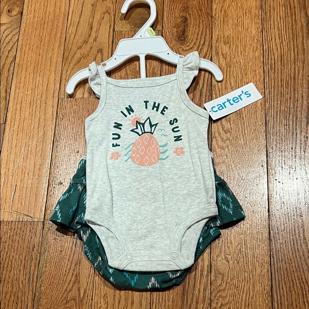 Carter's Light Gray Bodysuit with Pineapple and Green Shorts